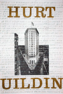 Con/Text: Hurt Building, wax oil rubbing on paper with silkscreen print, 48″ x 33″