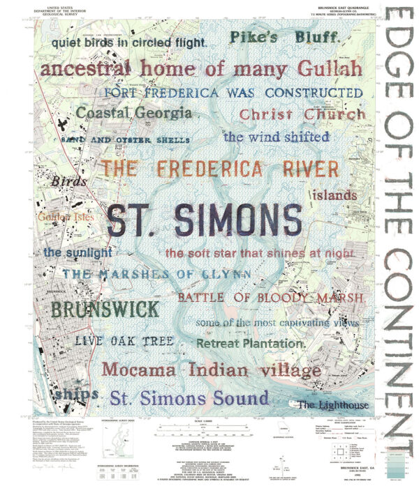 Giclee print of St. Simons wax oil rubbing on map